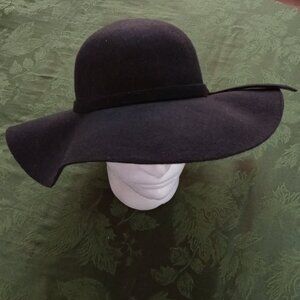 NWT: Black Wool Floppy Hat Fedora with self band